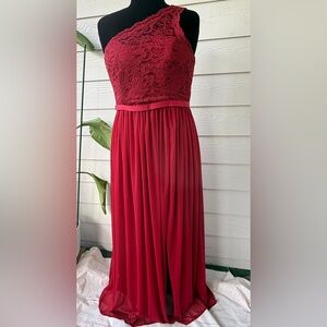David's Bridal Red One Shoulder Dress